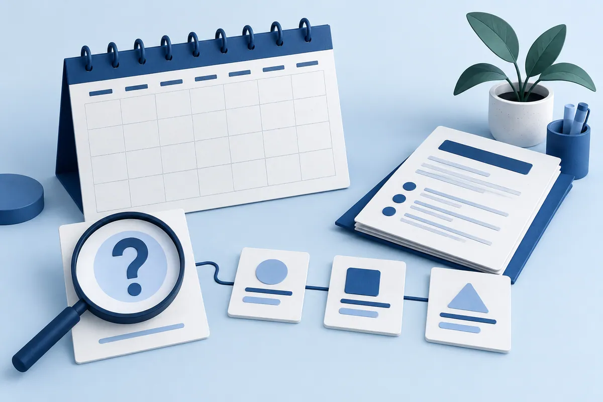 Healthcare marketing planning with an editorial calendar, audience question and campaign brief.