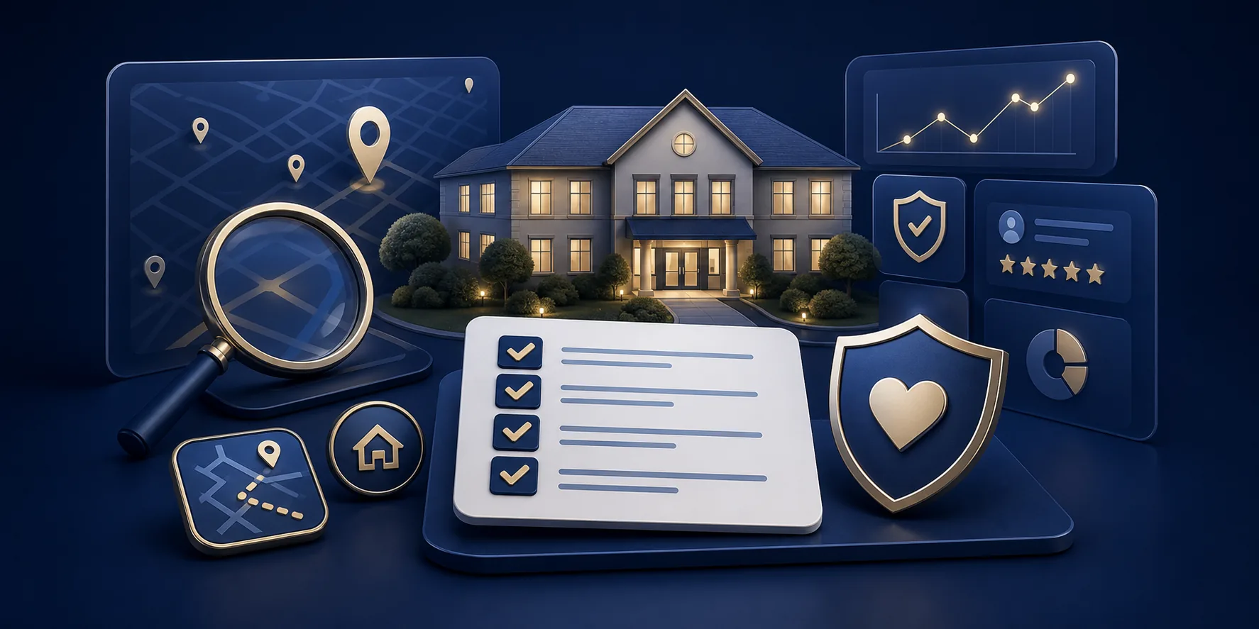 Symbolic care home SEO checklist with local search and trust signals